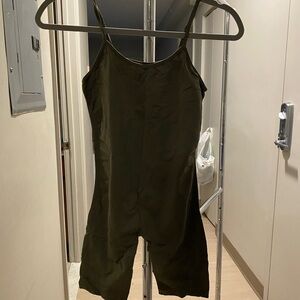 Olive Green Satin Jumpsuit - Women's Spaghetti Strap Romper